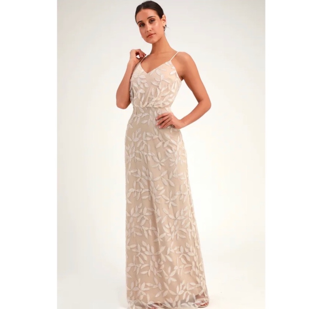 WAYF Savannah Beige Sequin Sleeveless Maxi Dress